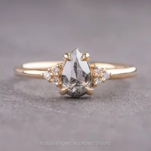 .83 Carat Salt and Pepper Pear Diamond Engagement Ring, Quinn Setting, 14K Yellow Gold