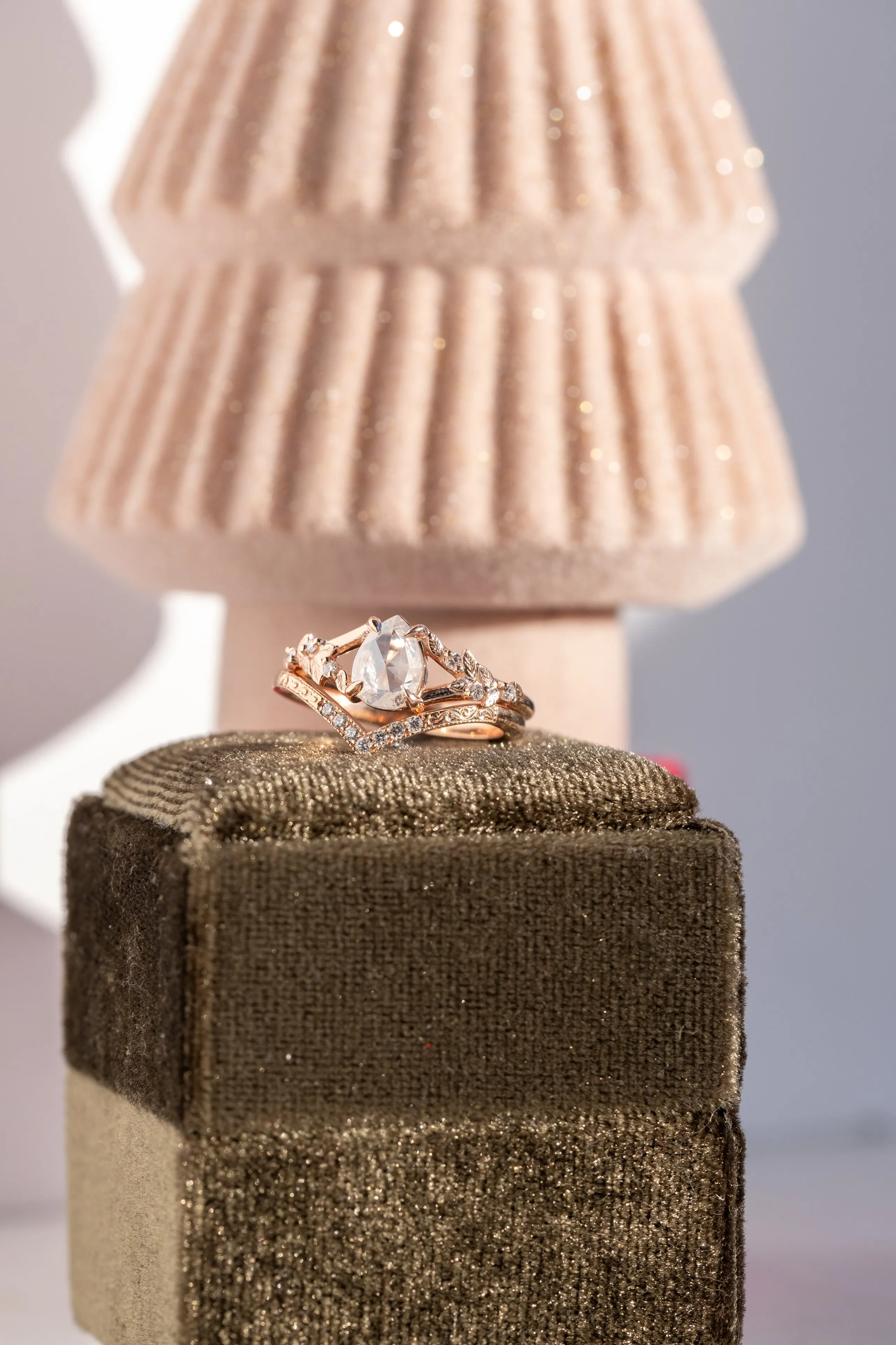 .87 Carat Icy White Pear Diamond Engagement Ring, Magnolia Setting, 14K Rose Gold