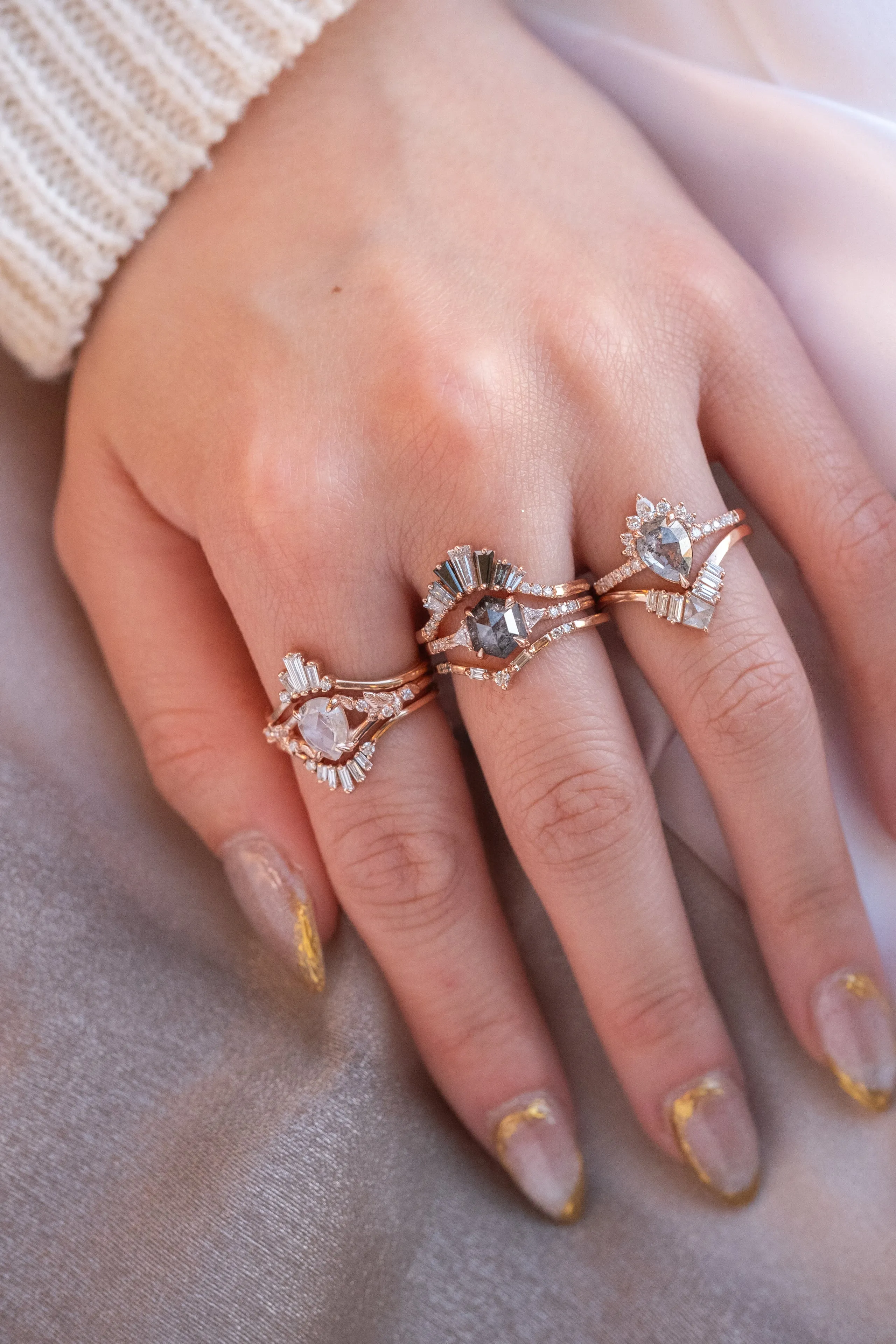 .87 Carat Icy White Pear Diamond Engagement Ring, Magnolia Setting, 14K Rose Gold