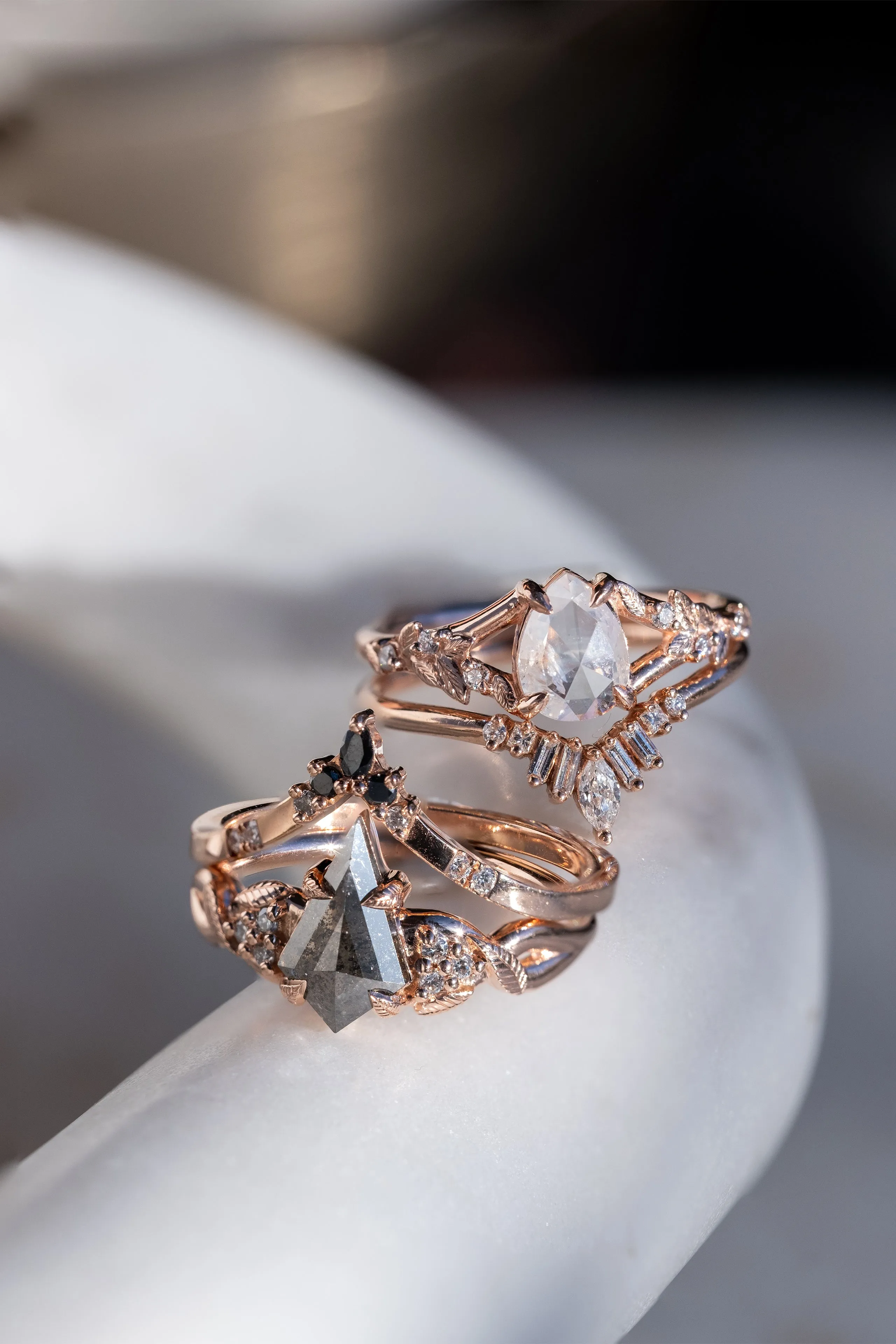 .87 Carat Icy White Pear Diamond Engagement Ring, Magnolia Setting, 14K Rose Gold