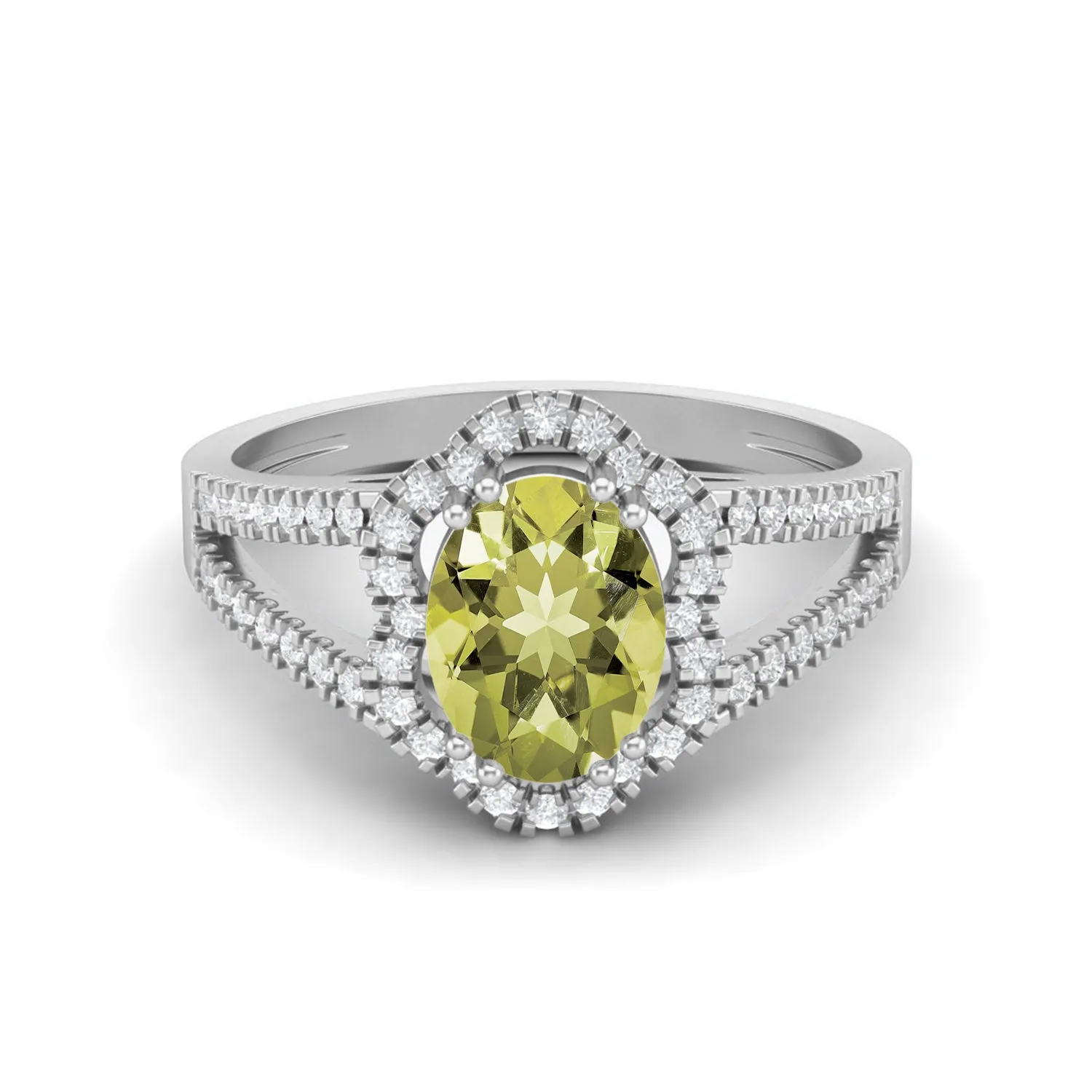 8x6mm Oval Shaped Lemon Quartz Ring 925 Sterling Silver Bridal Ring