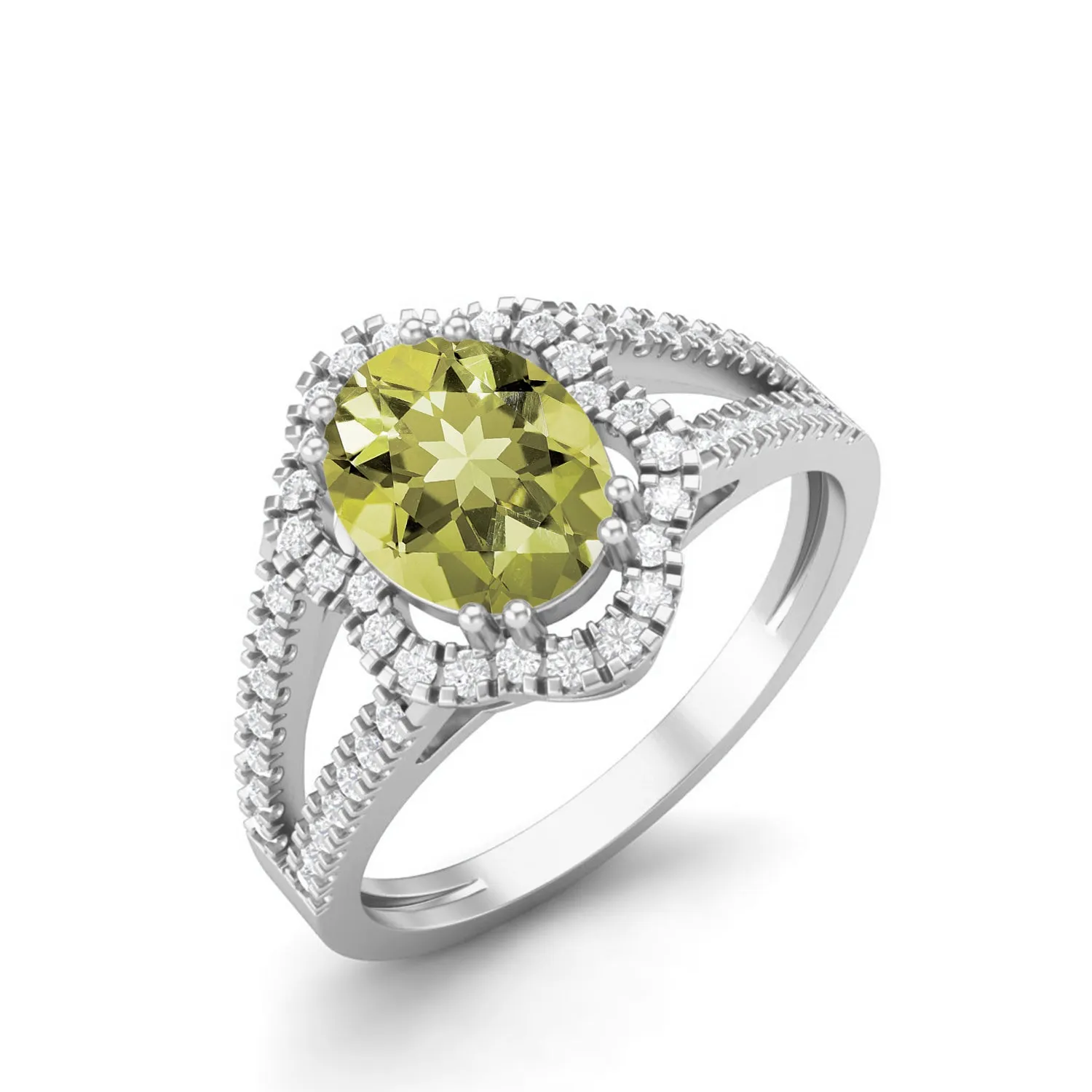 8x6mm Oval Shaped Lemon Quartz Ring 925 Sterling Silver Bridal Ring