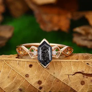 925 Silver Half Eternity  Natural Black Rutilated Quartz Engagement Ring