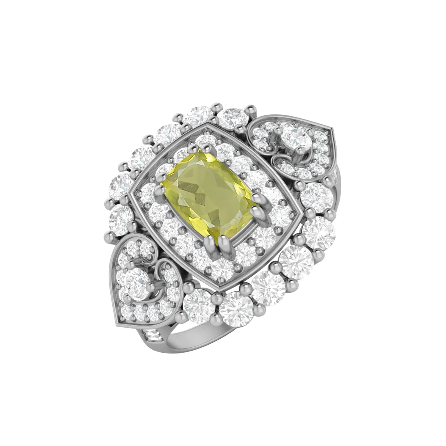 925 Sterling Silver Lemon Quartz Bridal Promise Ring Art Deco Wedding Ring
