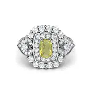 925 Sterling Silver Lemon Quartz Bridal Promise Ring Art Deco Wedding Ring