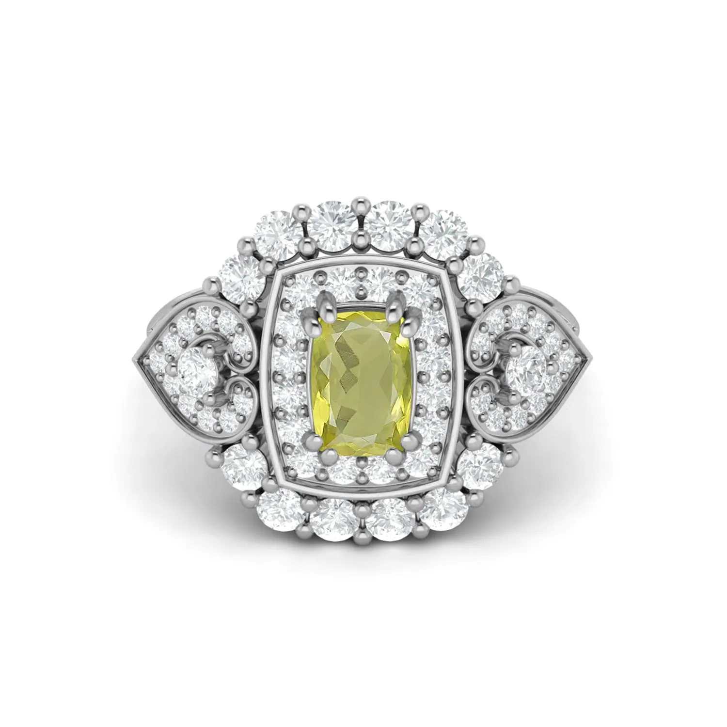 925 Sterling Silver Lemon Quartz Bridal Promise Ring Art Deco Wedding Ring