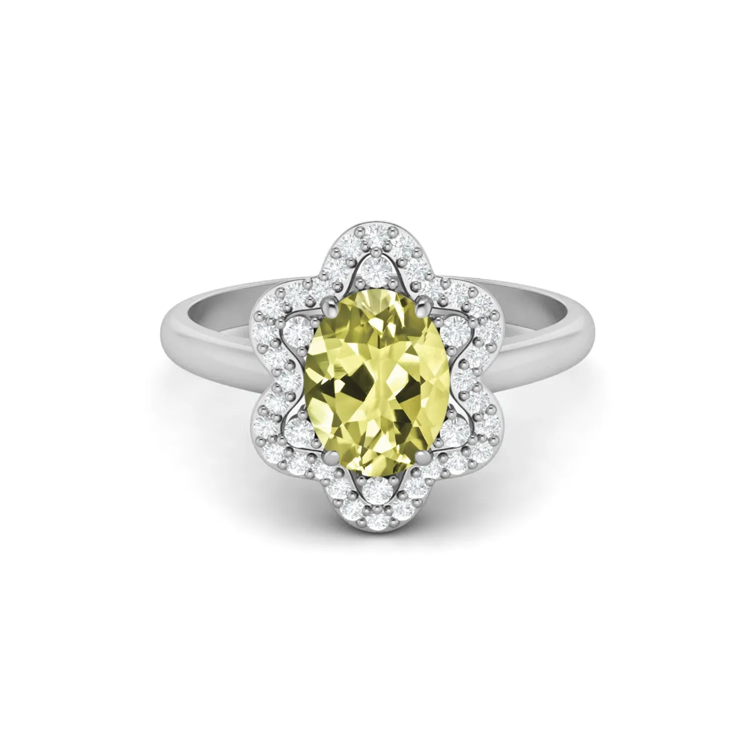 925 Sterling Silver Lemon Quartz Engagement Ring Unique Bridal Ring