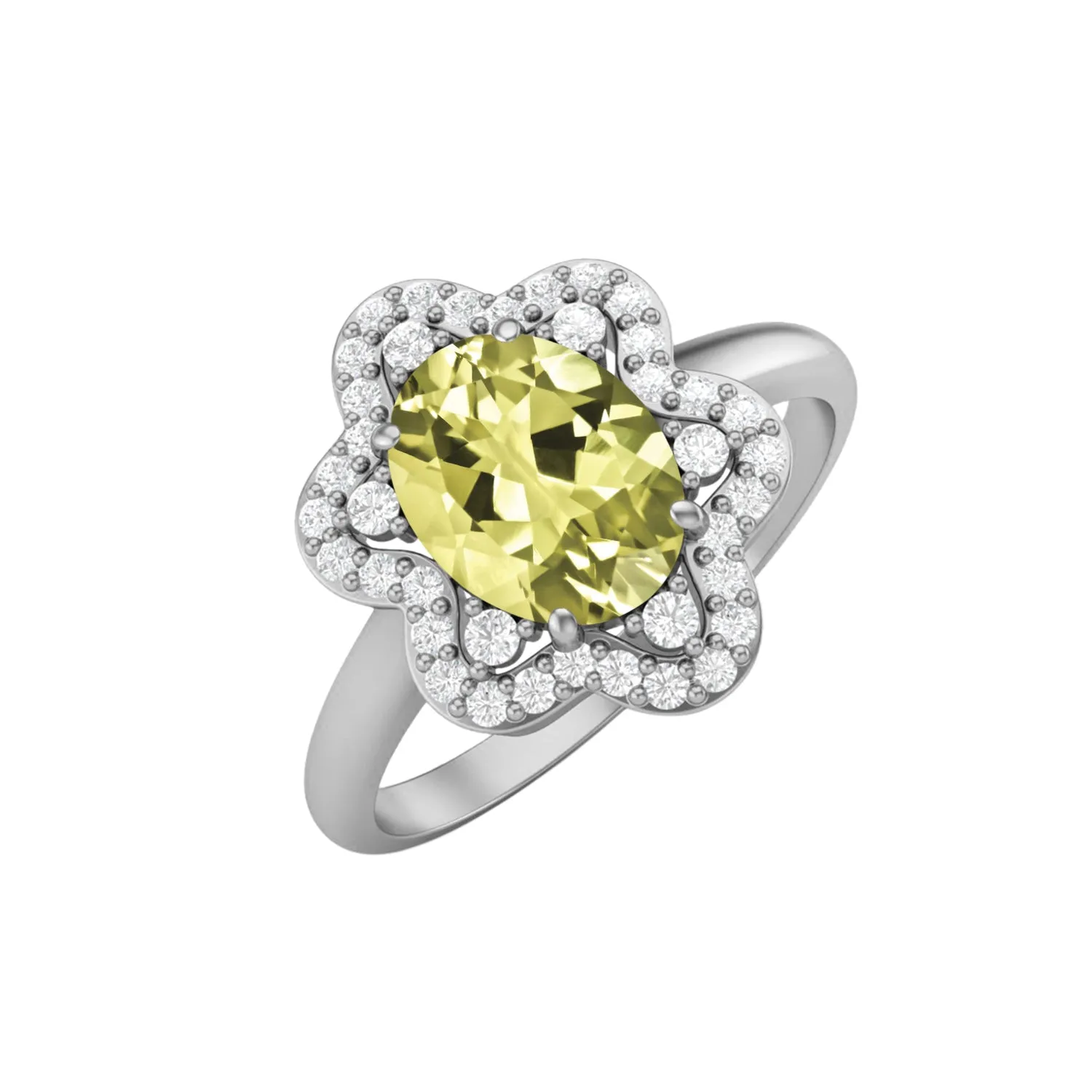 925 Sterling Silver Lemon Quartz Engagement Ring Unique Bridal Ring