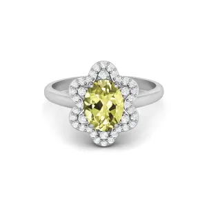 925 Sterling Silver Lemon Quartz Engagement Ring Unique Bridal Ring