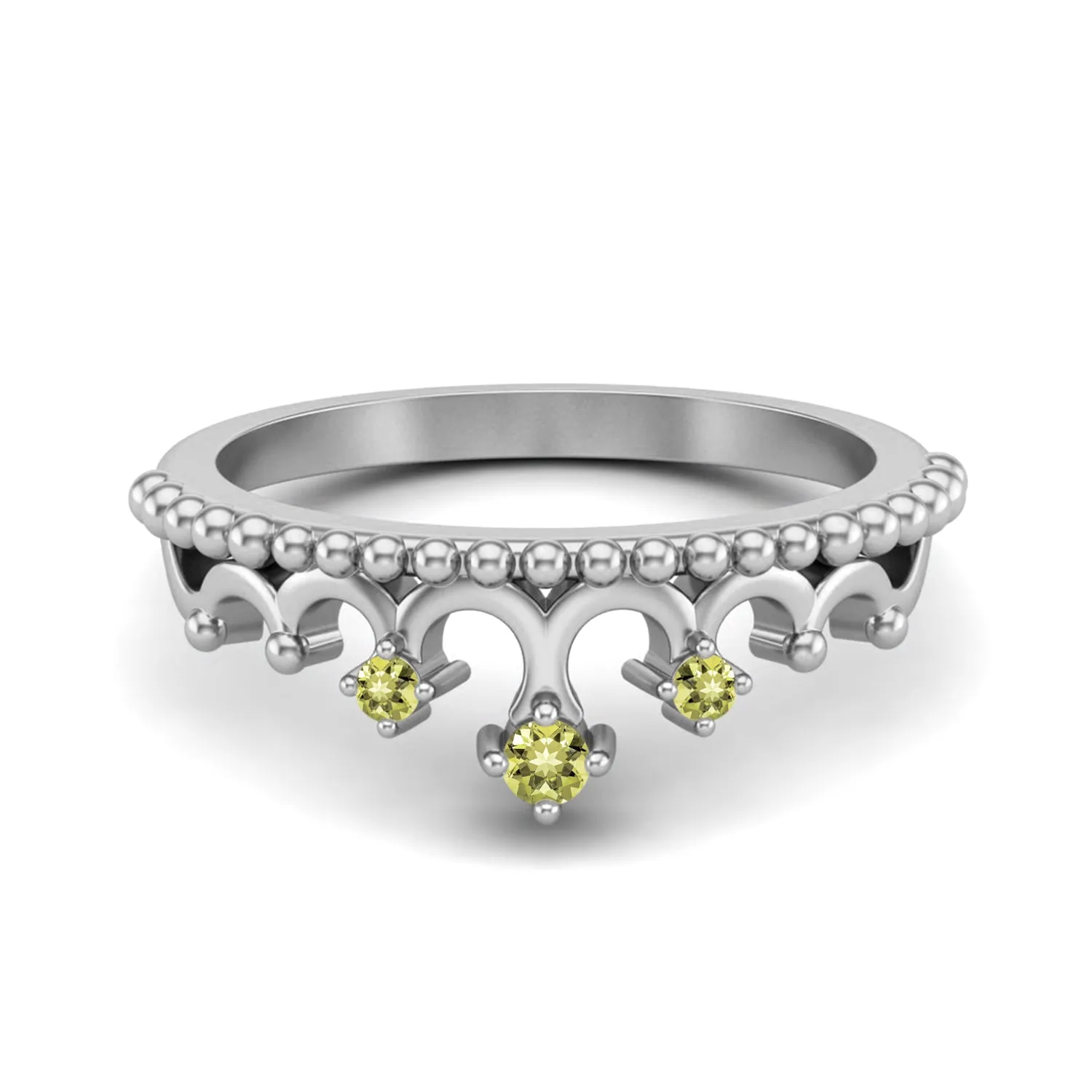 925 Sterling Silver Lemon Quartz Princess Crown Ring Women Promise Ring