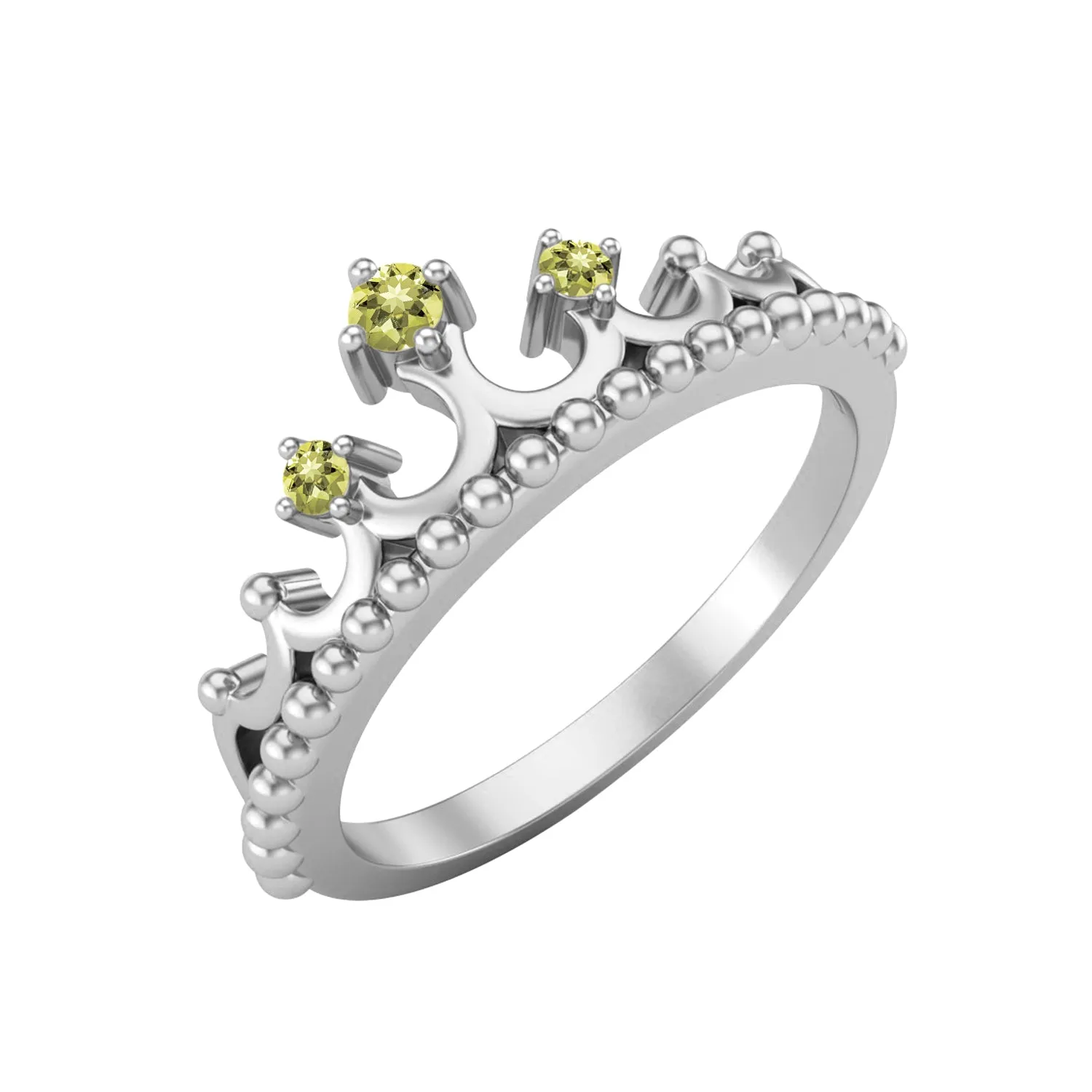 925 Sterling Silver Lemon Quartz Princess Crown Ring Women Promise Ring