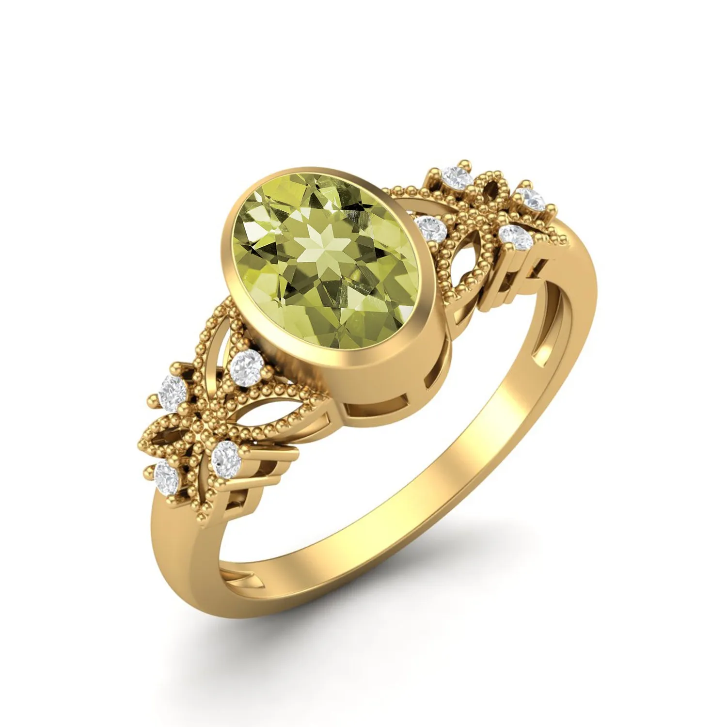 925 Sterling Silver Lemon Quartz Ring 7x5mm Solitaire Ring