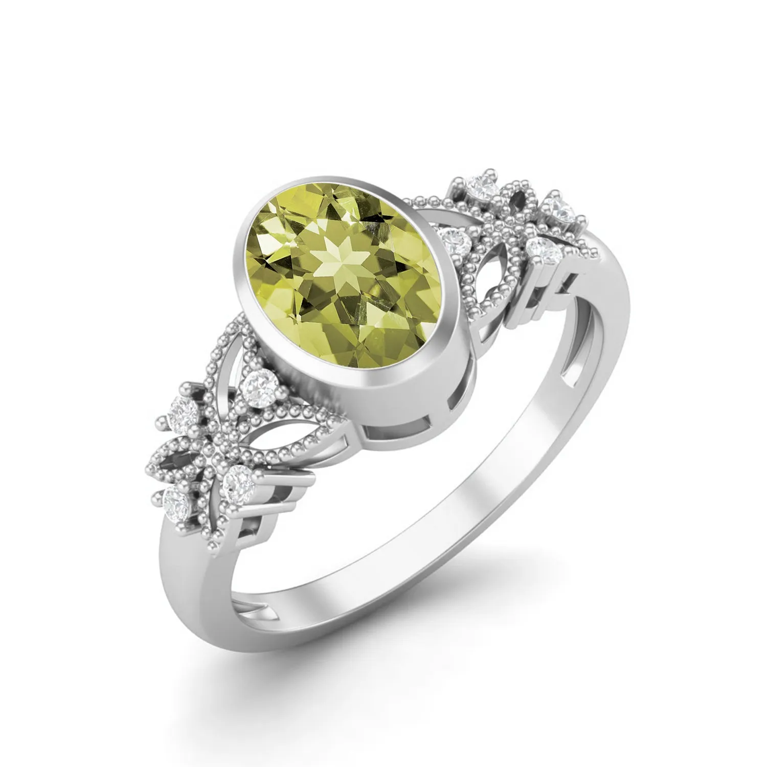 925 Sterling Silver Lemon Quartz Ring 7x5mm Solitaire Ring