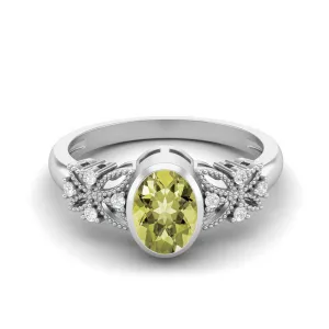 925 Sterling Silver Lemon Quartz Ring 7x5mm Solitaire Ring