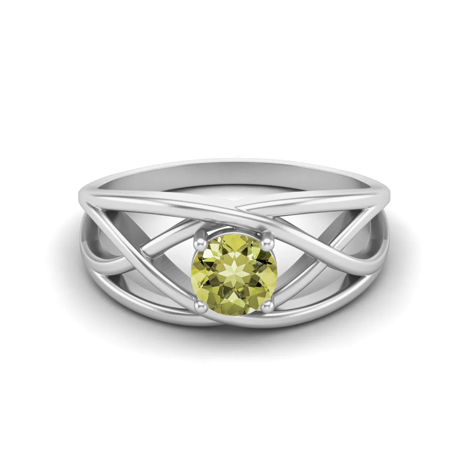 925 Sterling Silver Lemon Quartz Ring Antique Crossover Ring