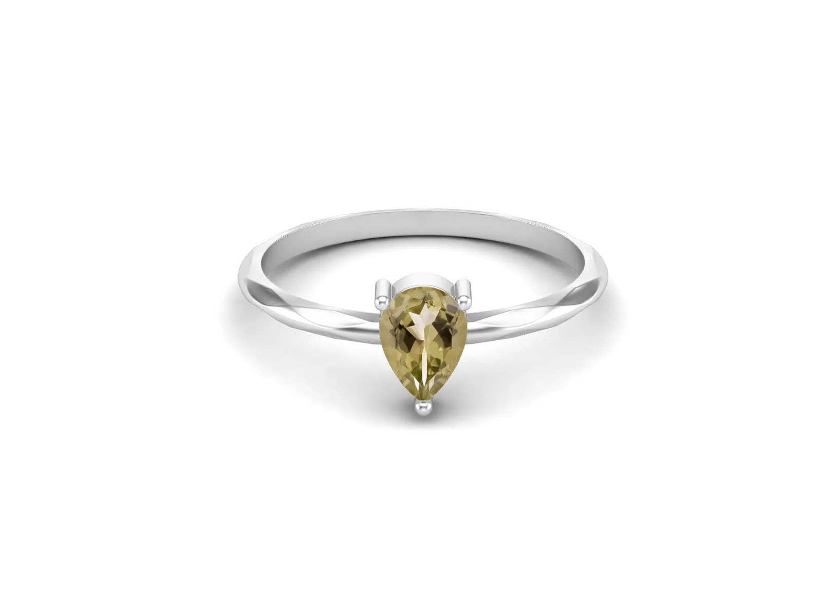 925 Sterling Silver Lemon Quartz Wedding Ring Women Solitaire Bridal Anniversary Ring