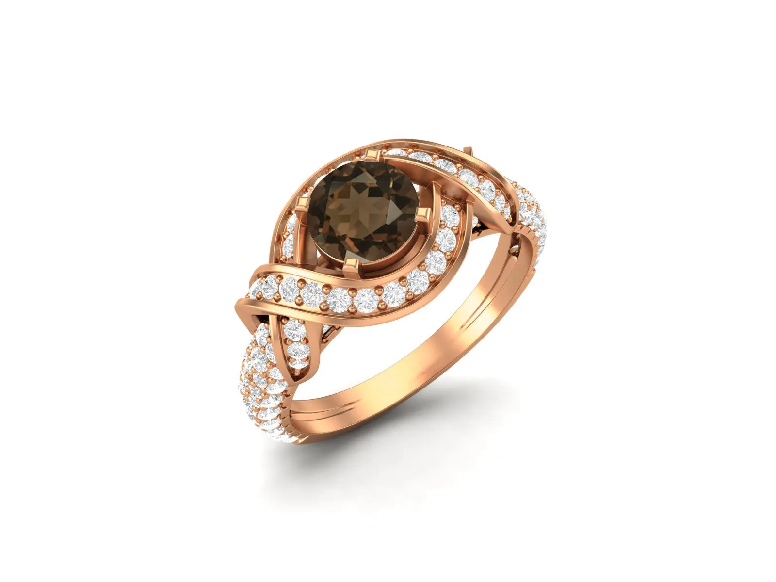 925 Sterling Silver Smoky Quartz Bridal Ring Round Shaped Brown Quartz Stone Ring