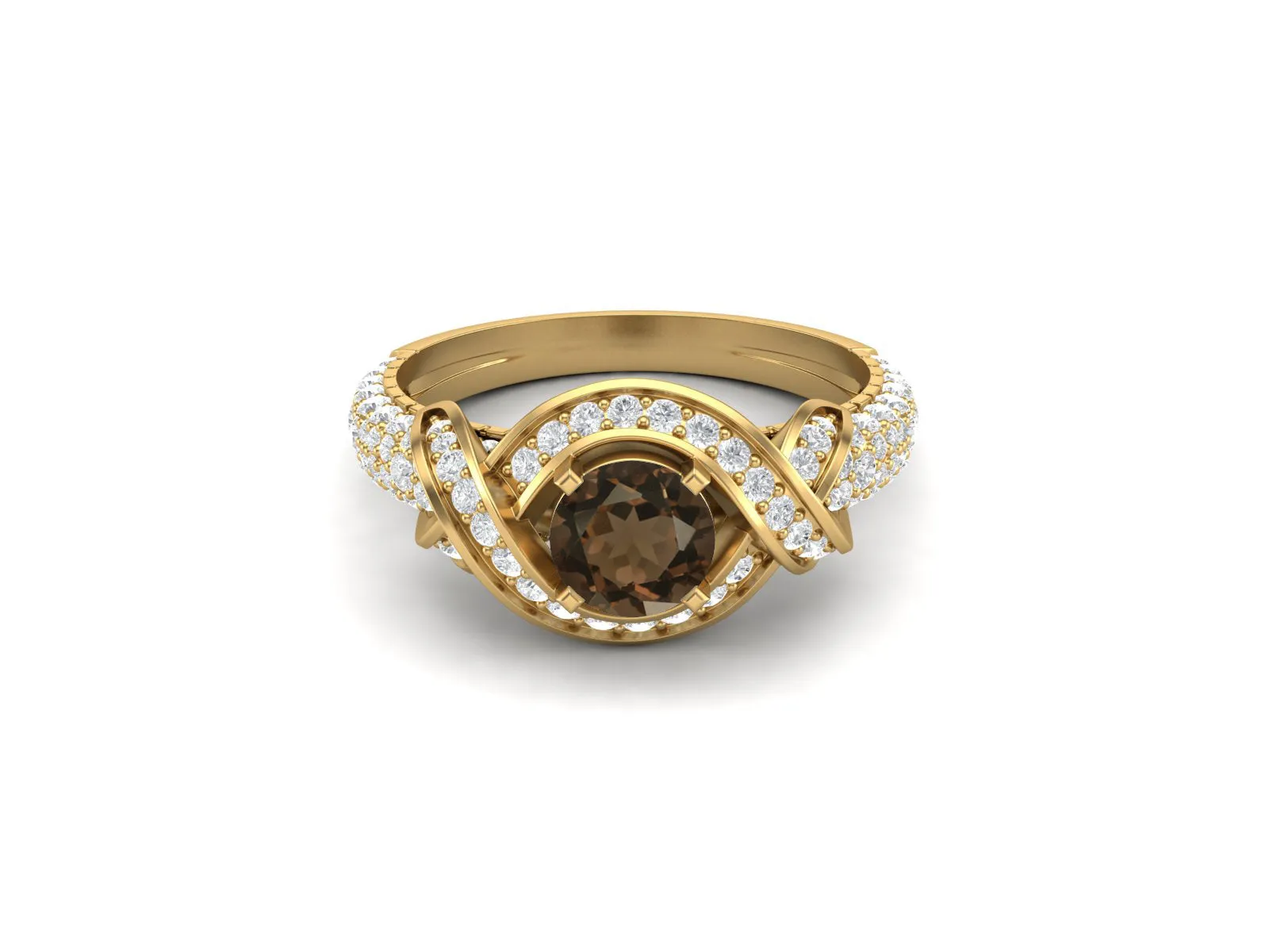 925 Sterling Silver Smoky Quartz Bridal Ring Round Shaped Brown Quartz Stone Ring