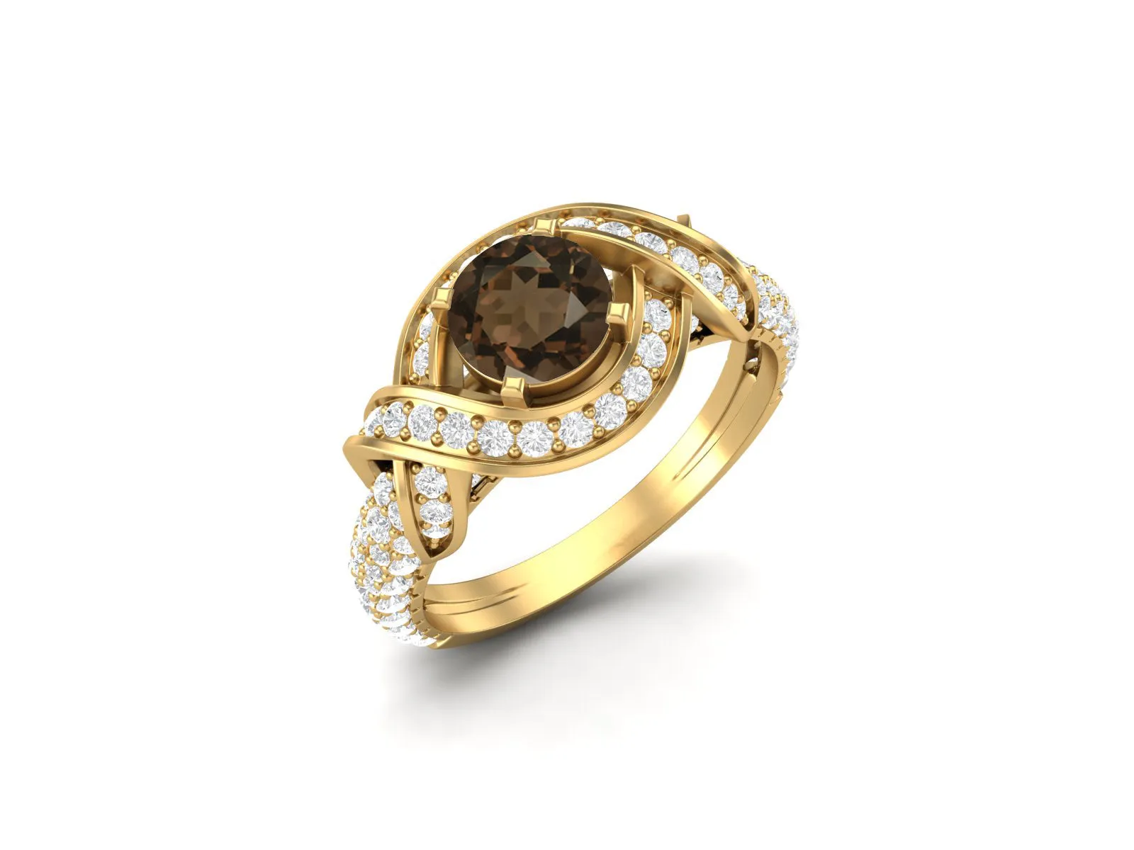 925 Sterling Silver Smoky Quartz Bridal Ring Round Shaped Brown Quartz Stone Ring