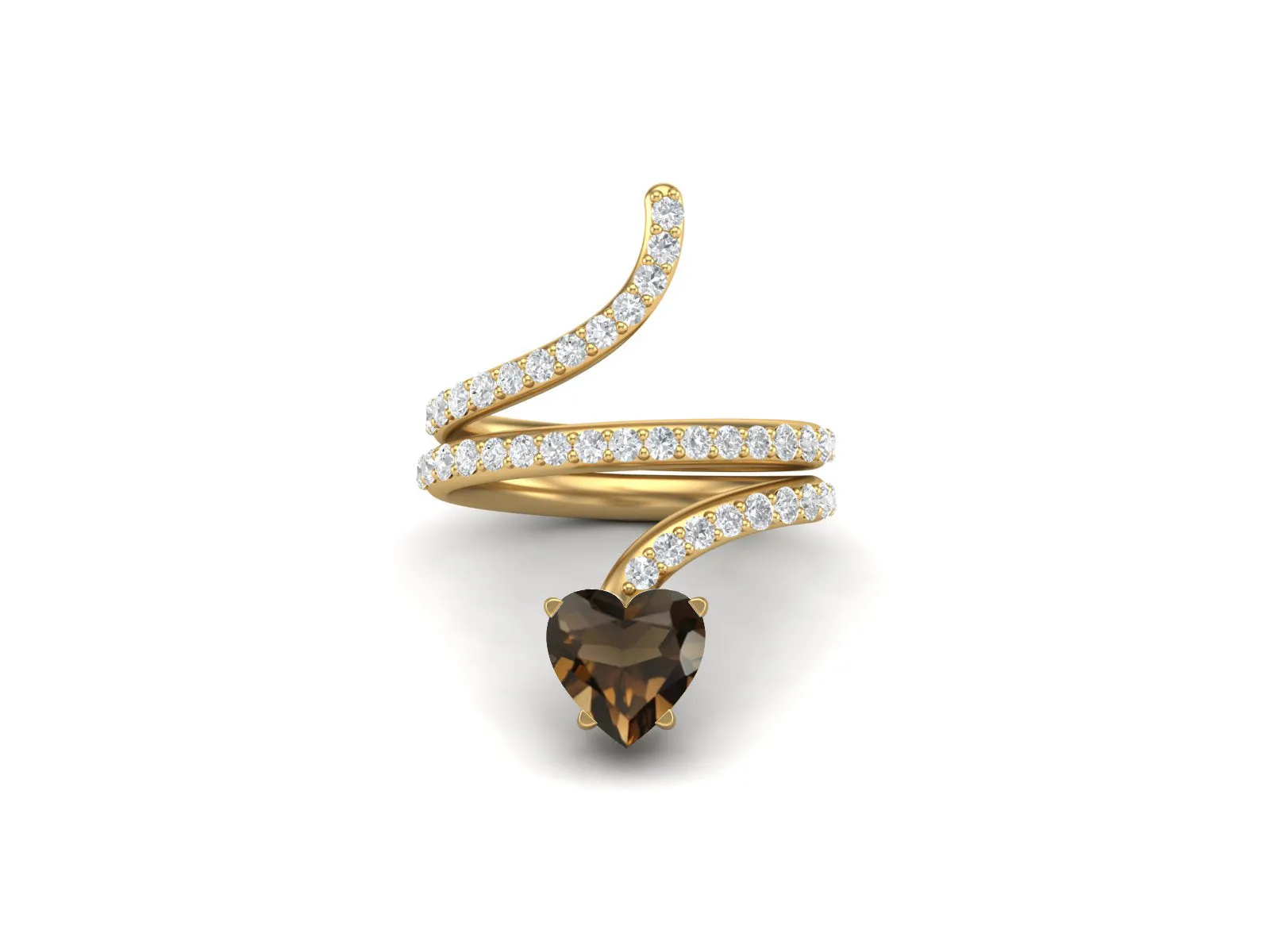 925 Sterling Silver Smoky Quartz Bypass Cobra Snake Wedding Ring Vintage Heart Shaped Ring