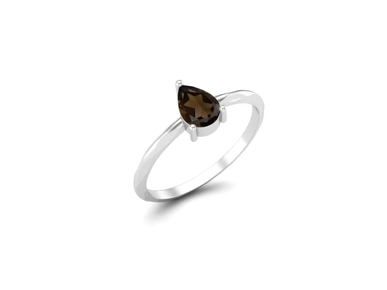 925 Sterling Silver Smoky Quartz Wedding Ring Solitaire Bridal Promise Ring