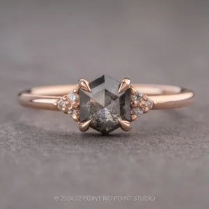 .95 Carat Black Speckled Hexagon Diamond Engagement Ring, Quinn Setting, 14K Rose Gold