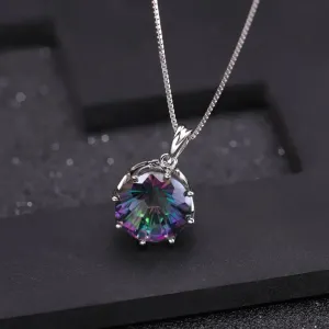 9.64Ct Natural Rainbow Mystic Quartz Pendant Necklace – 925 Sterling Silver Fine Jewelry