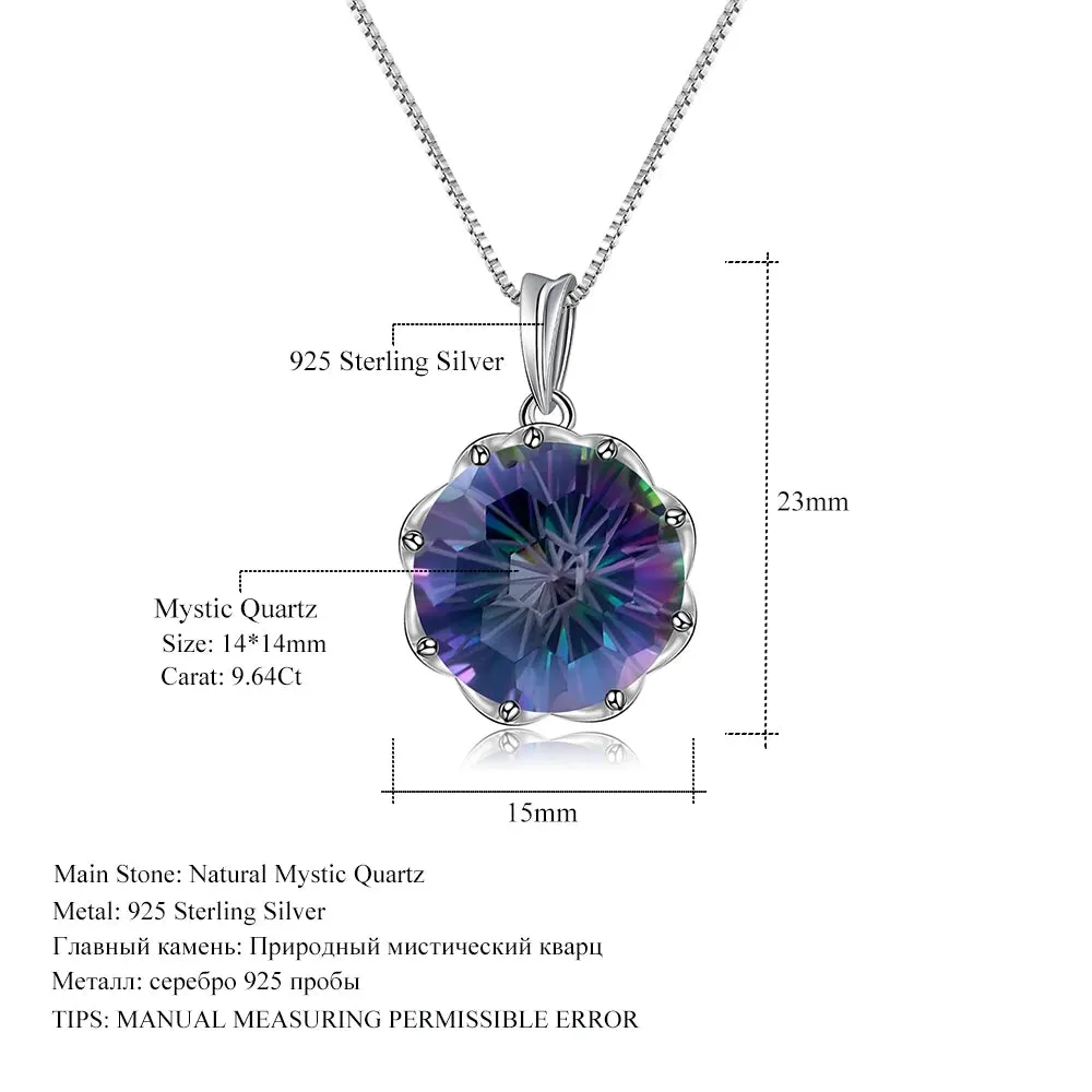 9.64Ct Natural Rainbow Mystic Quartz Pendant Necklace – 925 Sterling Silver Fine Jewelry