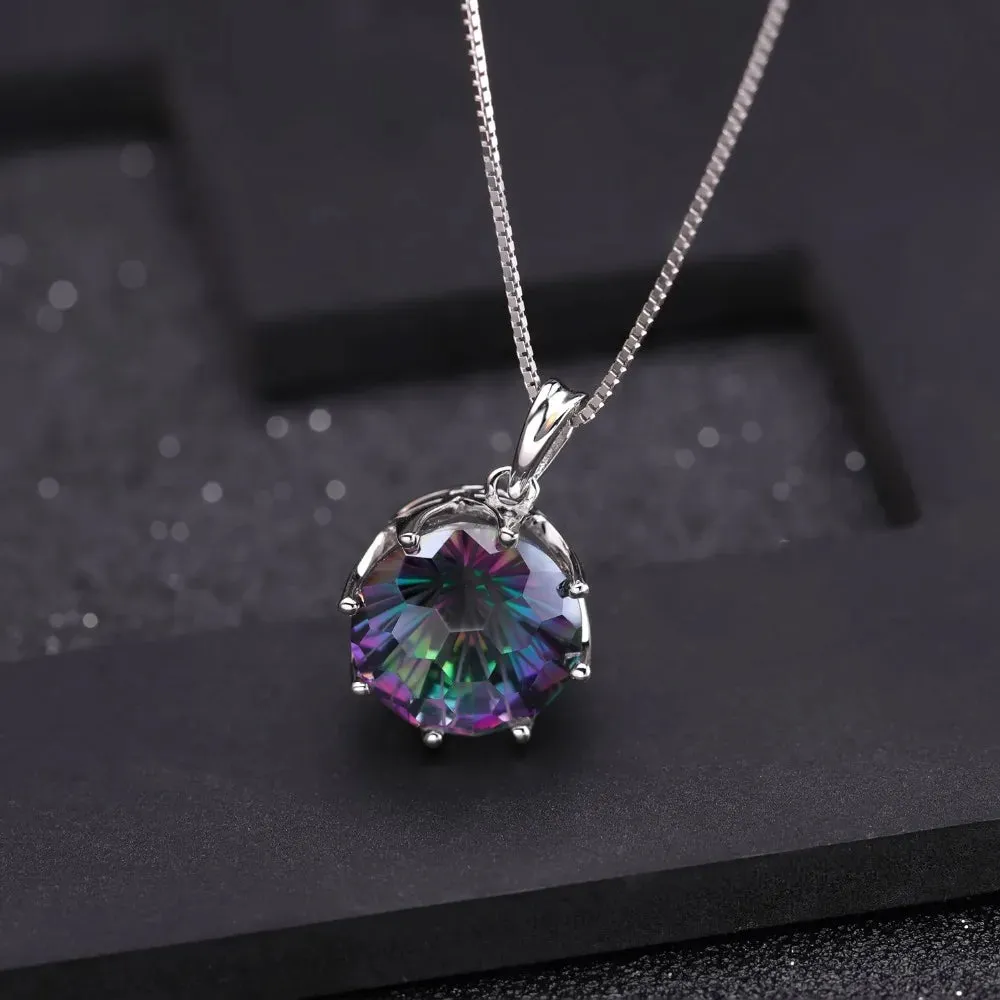 9.64Ct Natural Rainbow Mystic Quartz Pendant Necklace – 925 Sterling Silver Fine Jewelry