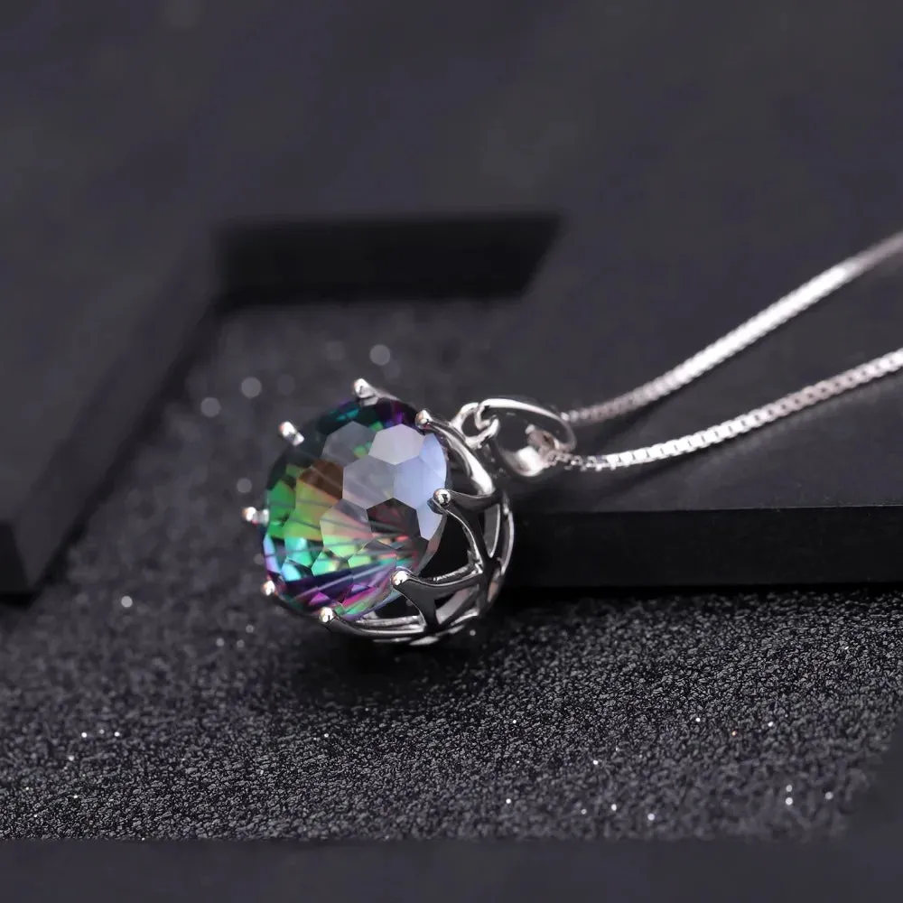 9.64Ct Natural Rainbow Mystic Quartz Pendant Necklace – 925 Sterling Silver Fine Jewelry