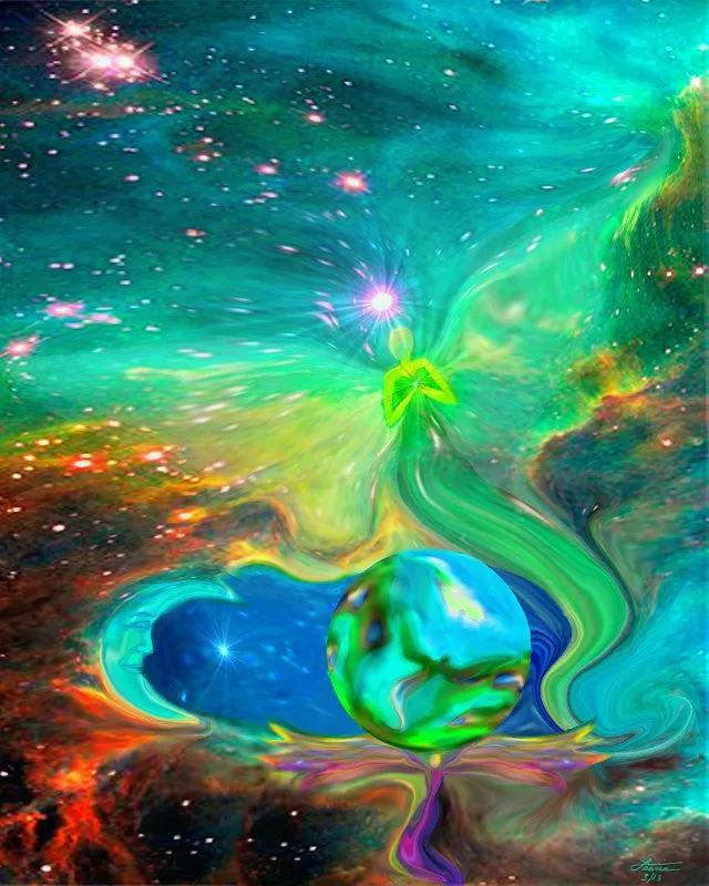 Abstract Rainbow Angel Chakra Art Reiki Print  "Earth Angels"