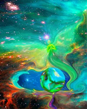 Abstract Rainbow Angel Chakra Art Reiki Print  "Earth Angels"