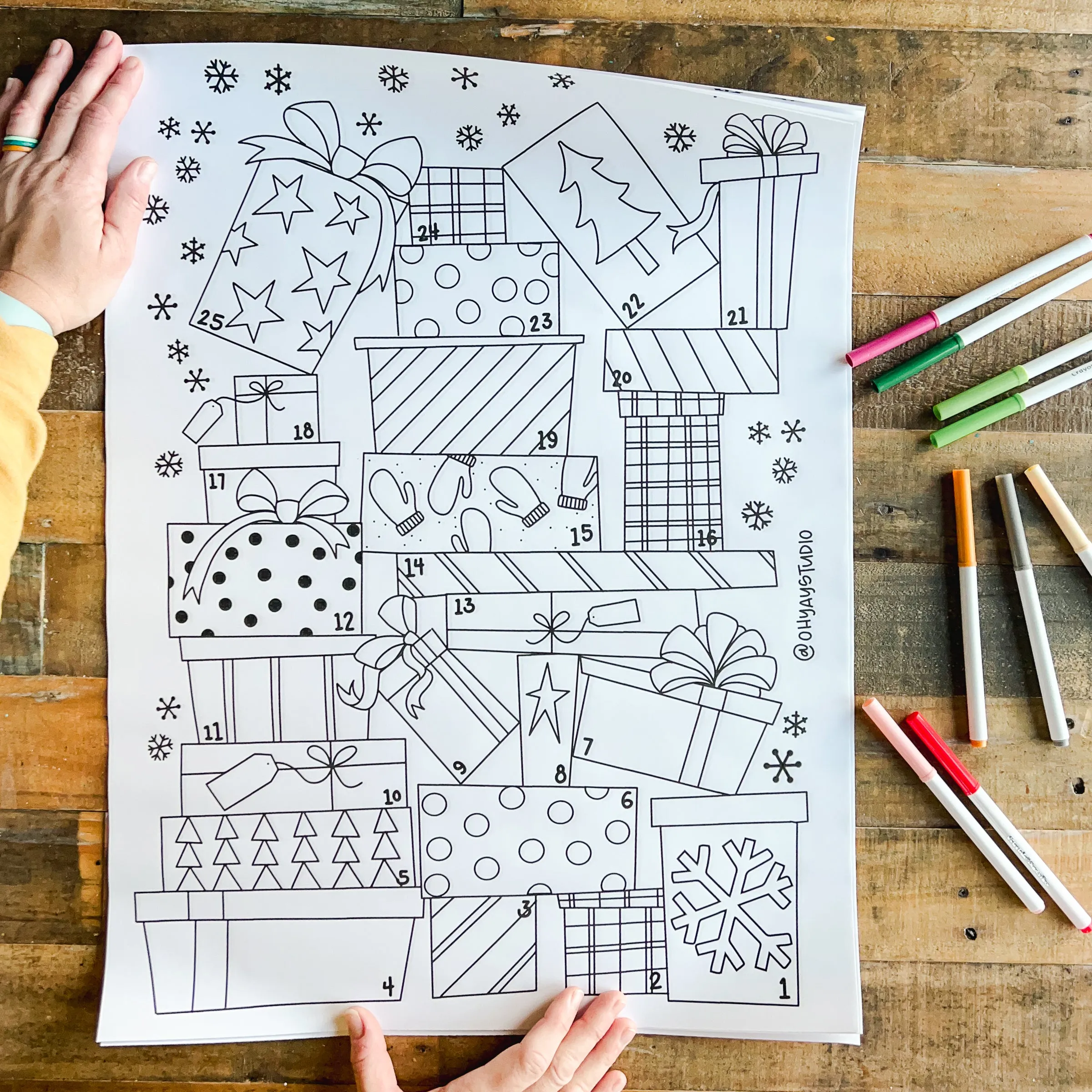 Advent Stacked presents coloring calendar