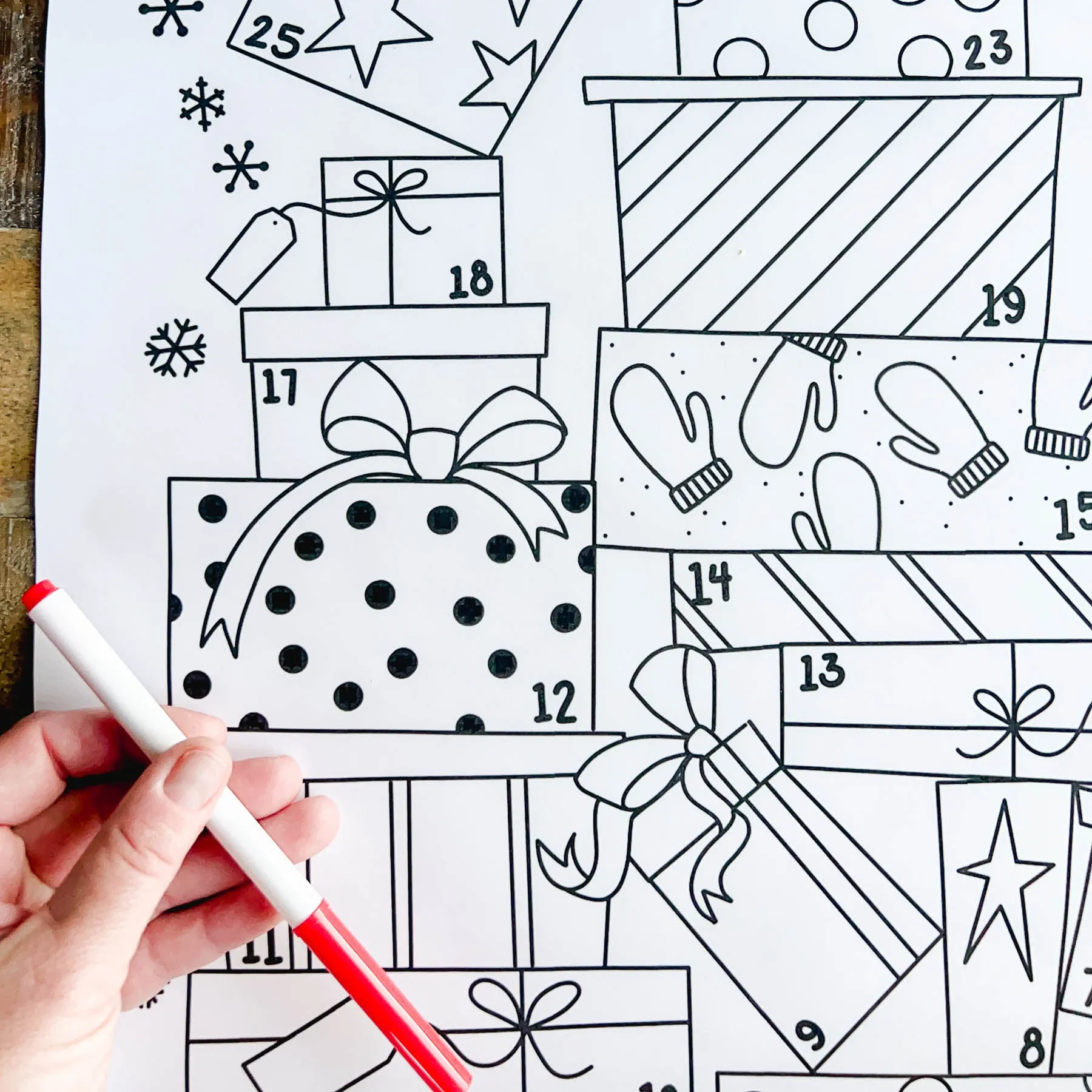 Advent Stacked presents coloring calendar