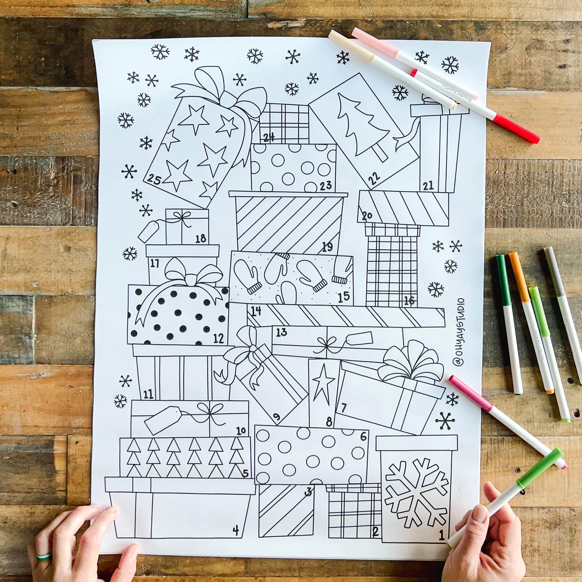 Advent Stacked presents coloring calendar