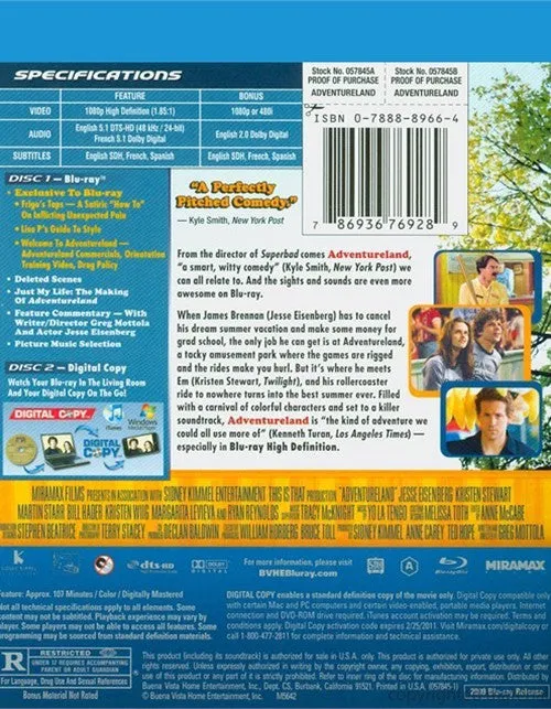 Adventureland Blu-ray   Digital Copy (2-Disc) (Free Shipping)