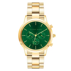 Alfred Sung Chronograph Green Sunray Dial Gold Bracelet Men's watch