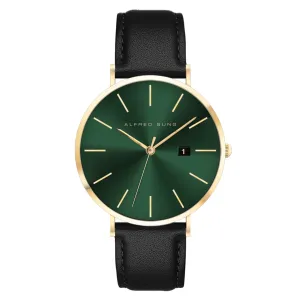Alfred Sung Metropolitan Date Green Dial Black Leather Strap watch