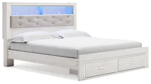 Altyra White King Upholstered Bookcase Bed with Storage