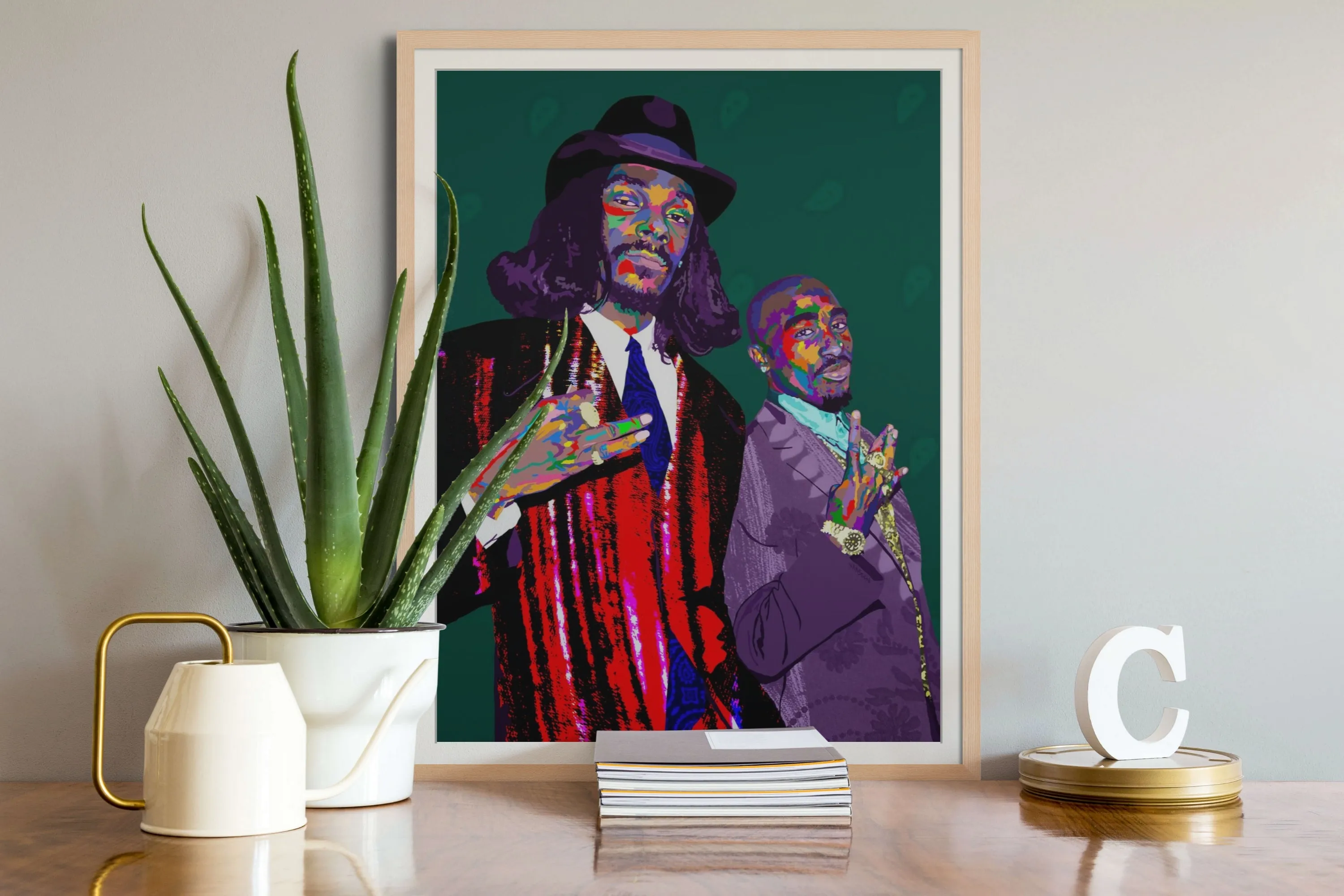 Amerikaz Most Wanted - Snoop Dogg and 2Pac Portrait - Limited Edition Giclee Art Print & Wall Decor - Vakseen Art