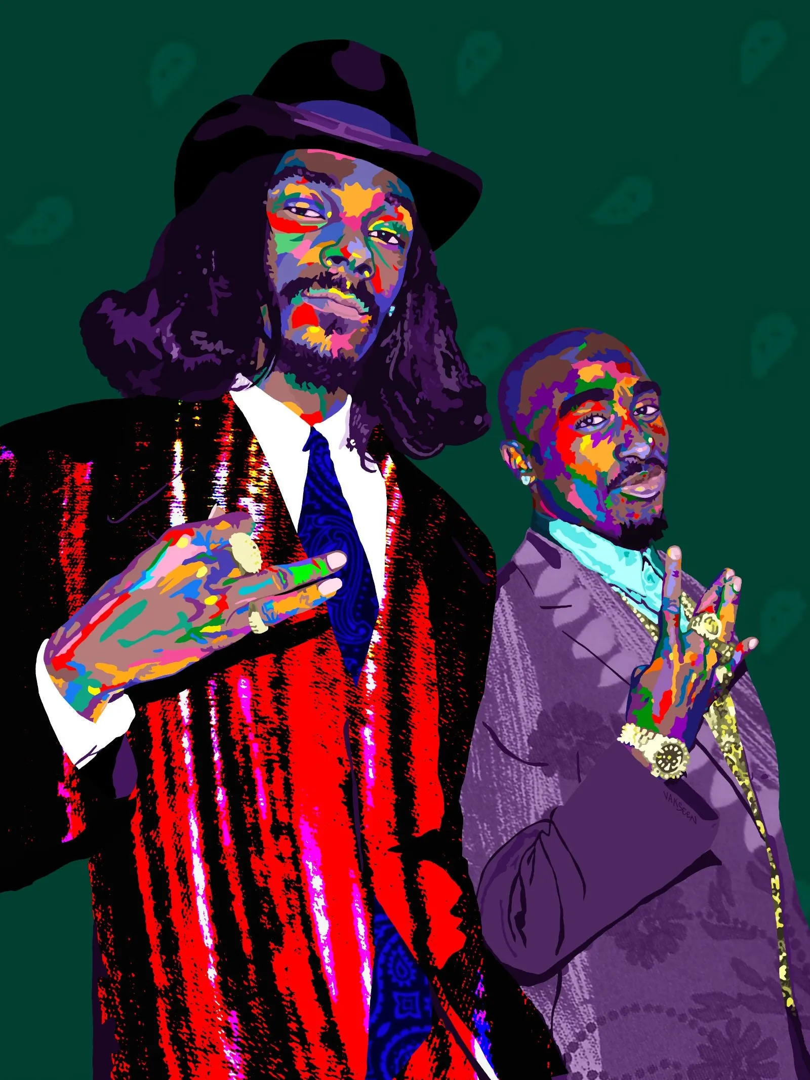 Amerikaz Most Wanted - Snoop Dogg and 2Pac Portrait - Limited Edition Giclee Art Print & Wall Decor - Vakseen Art