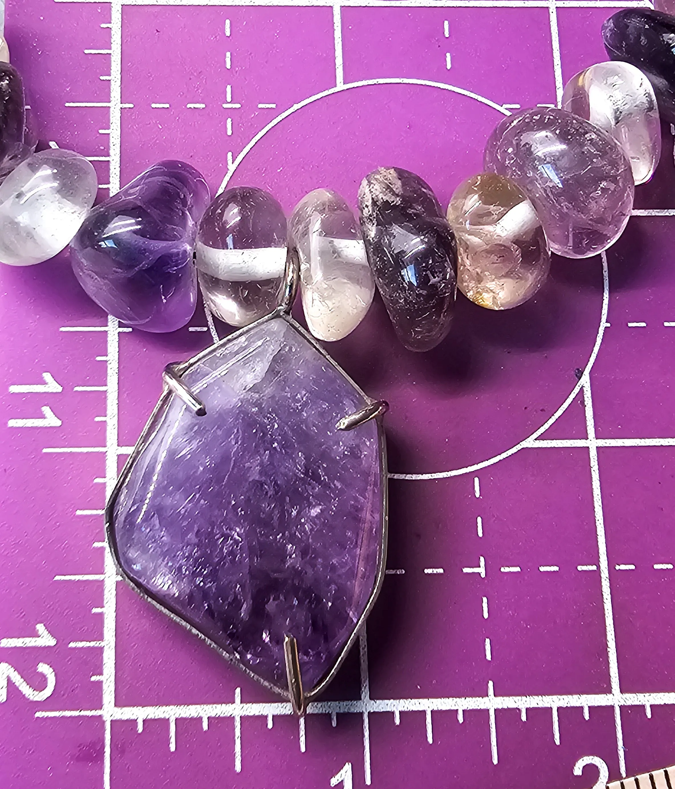 Amethyst and clear rock crystal beaded handcrafted artisan necklace