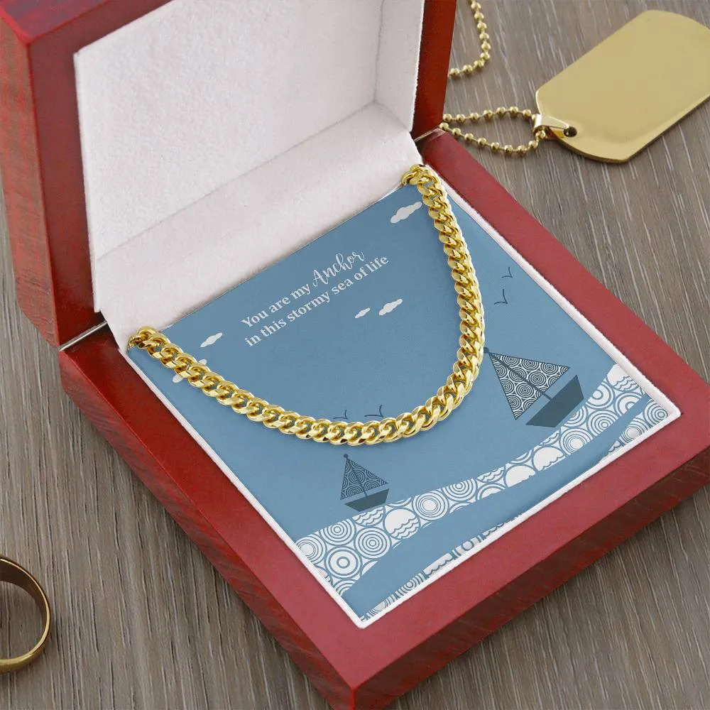 Anchor Storm Sailboat Cuban Link Necklace For Men