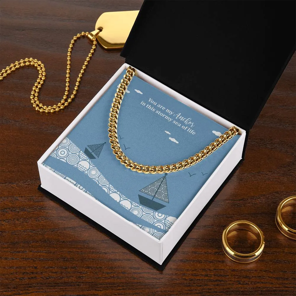 Anchor Storm Sailboat Cuban Link Necklace For Men