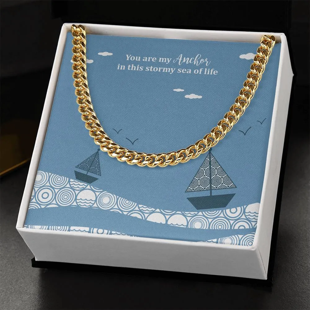 Anchor Storm Sailboat Cuban Link Necklace For Men