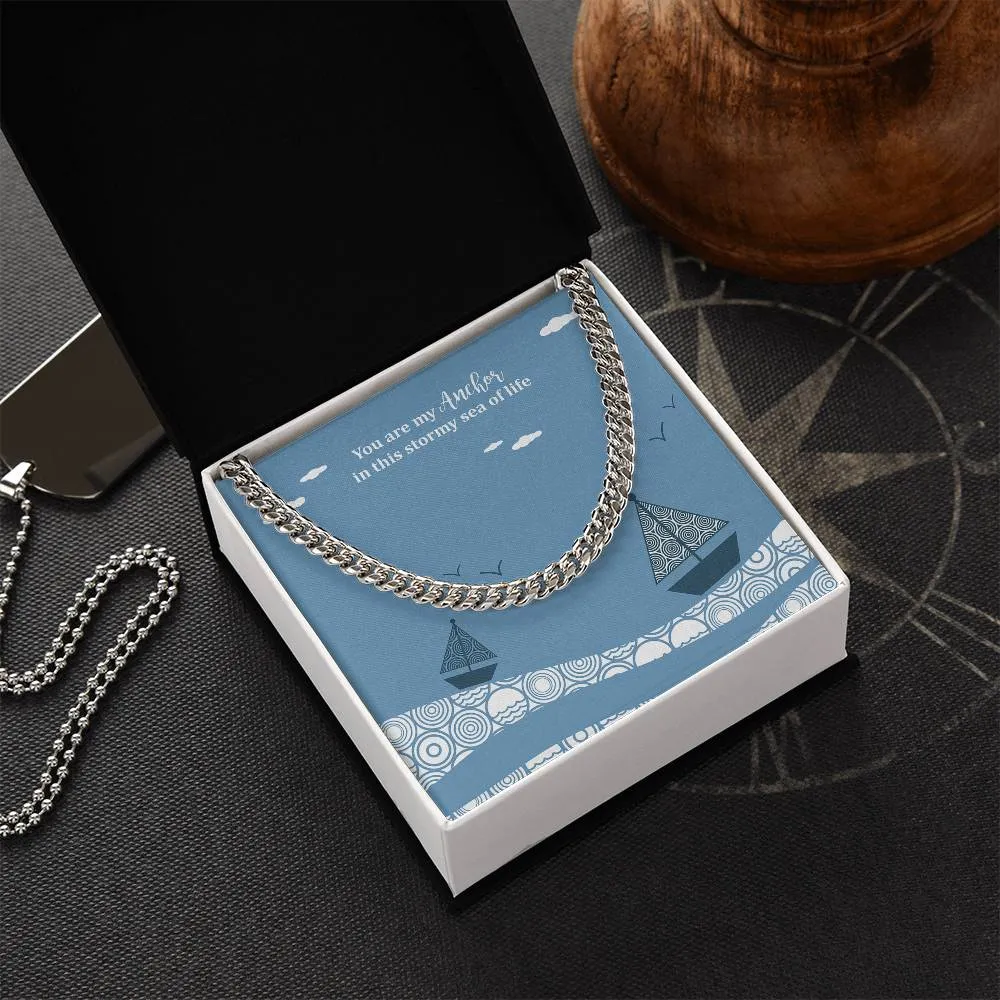 Anchor Storm Sailboat Cuban Link Necklace For Men