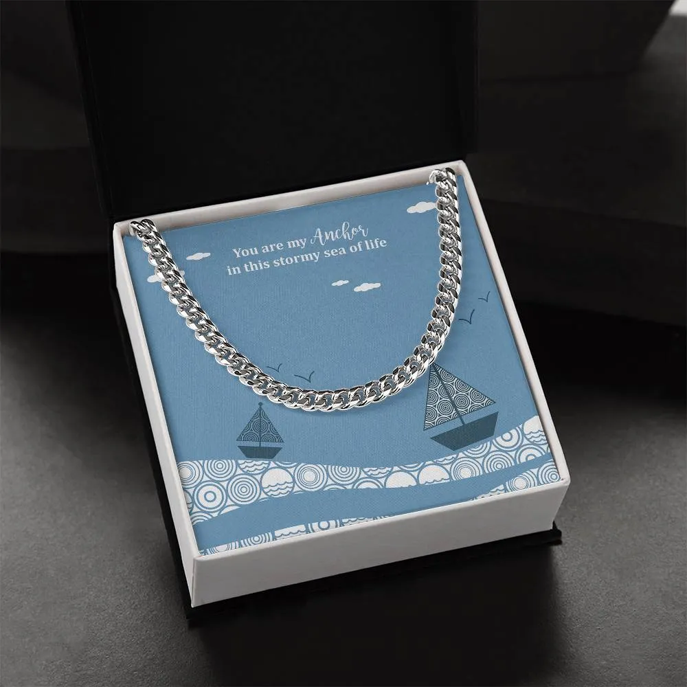 Anchor Storm Sailboat Cuban Link Necklace For Men
