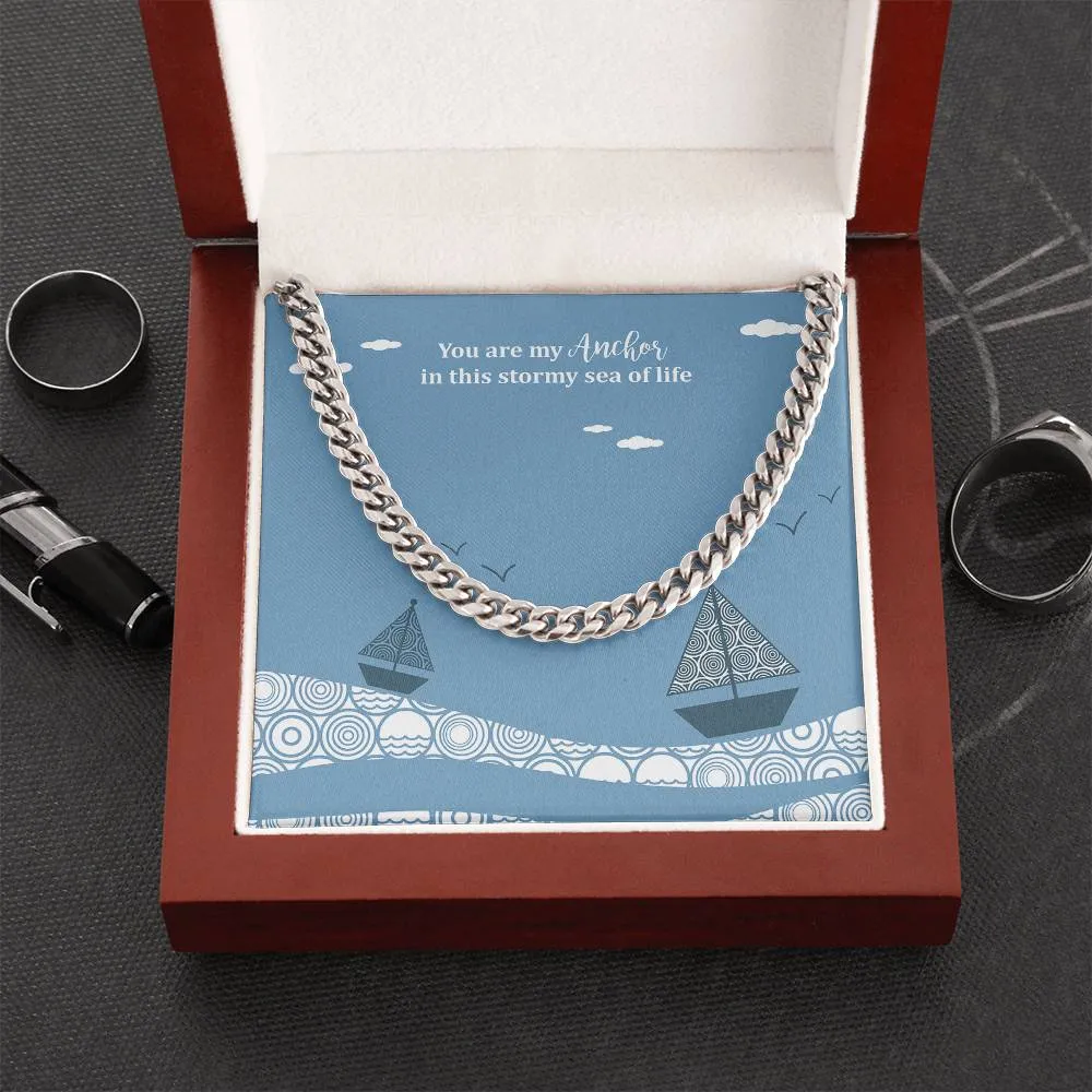 Anchor Storm Sailboat Cuban Link Necklace For Men