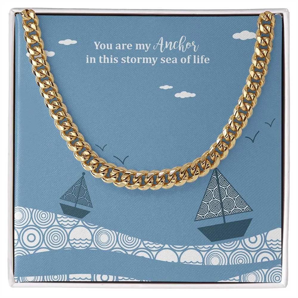 Anchor Storm Sailboat Cuban Link Necklace For Men