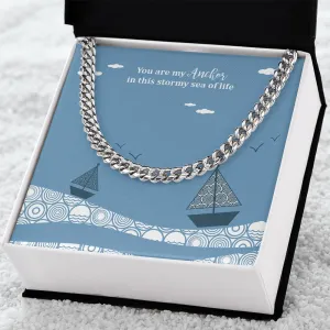 Anchor Storm Sailboat Cuban Link Necklace For Men